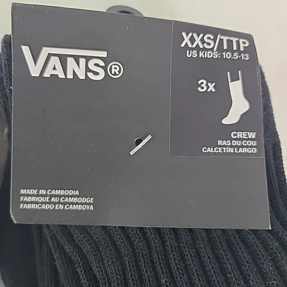 NWT Vans Boys Classic Crew Socks TWO, 3 Pack White & Black Size 10.5-13